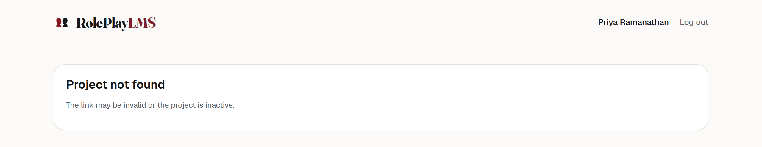 A short card reading Project not found.