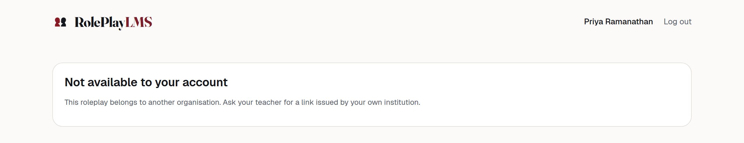 A card reading Not available to your account, naming neither the chatbot nor the organisation that owns it.